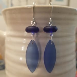 Pretty Royal Blue Beachglass Earrings